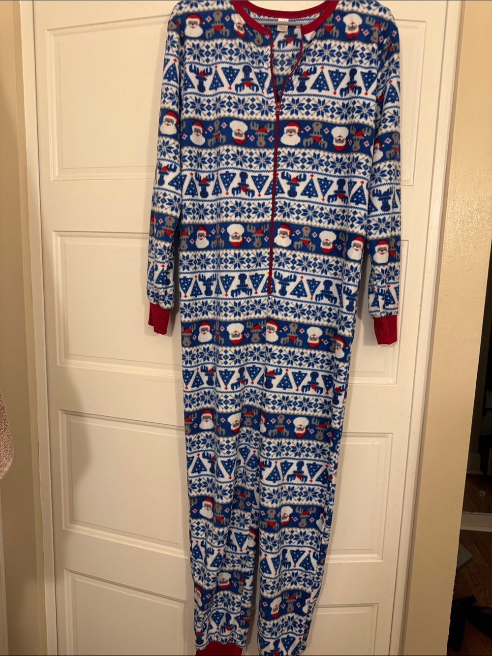Santa One-Piece Pajama Blue Red & White Christmas (Gender Neutral)